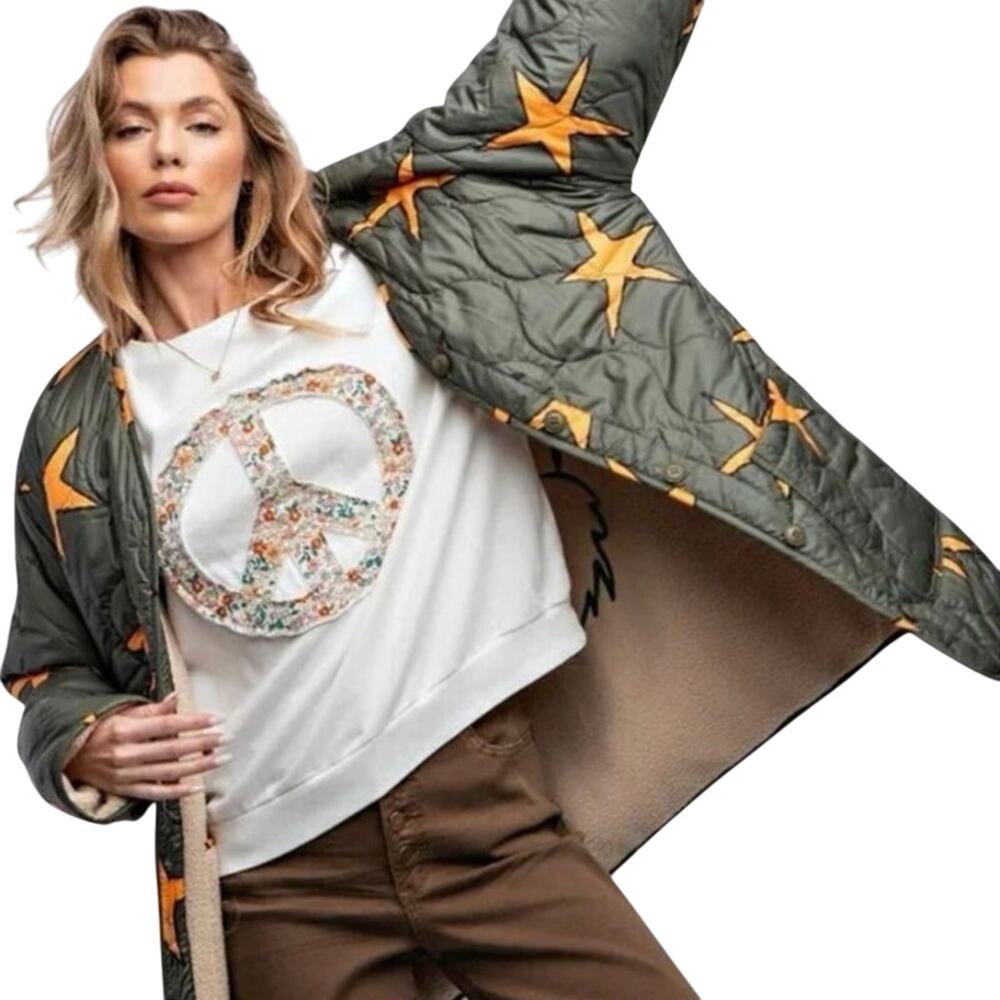 EASEL Reversible Jacket Quilted Starfish or Schnauzer Sherpa, Size L New w/ Tag - Picture 7 of 16